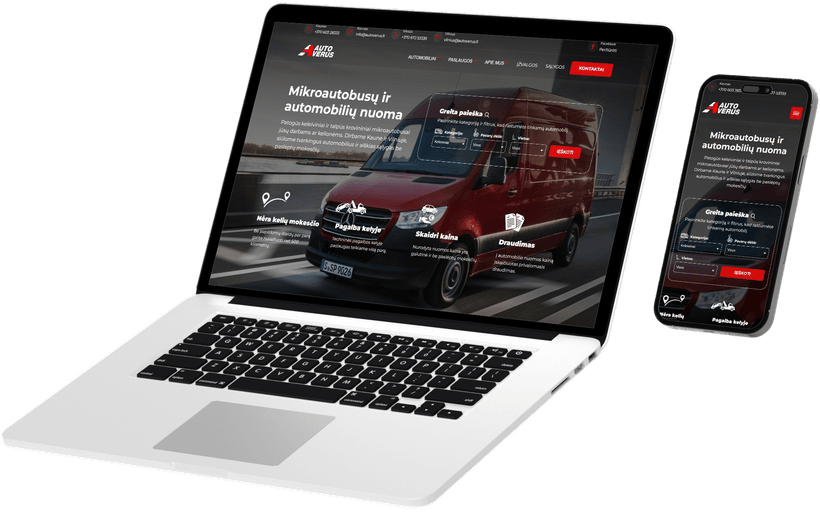 AutoVerus.lt car and minibus rental website mockup